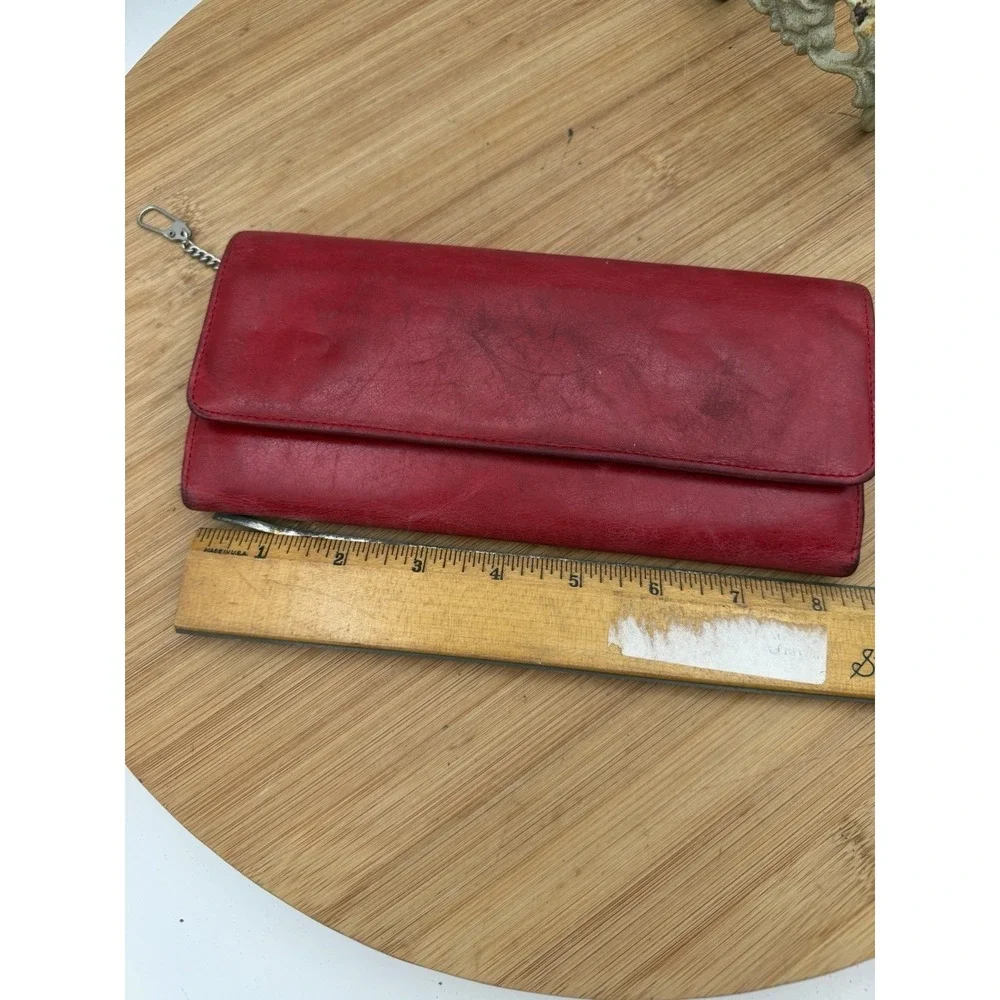 HOBO‎ INTERNATIONAL Ruby Red Leather Clutch Clean Inside Magnetic